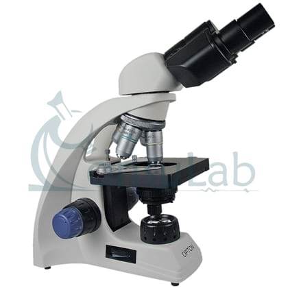 Microscópio Biológico Binocular com Ampliação de 40x até 1000x (opcional até 2000X), Óptica Plana, Iluminação LED e Suporte para Bateria Recarregável.