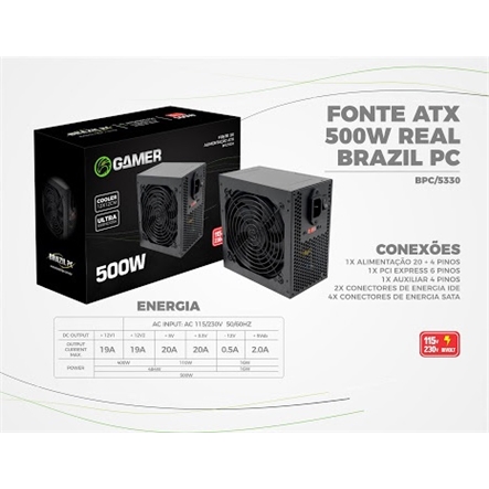 FONTE REAL BRAZIL PC 500 W