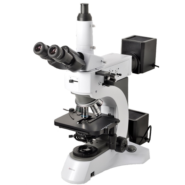 MICROSCÓPIO METALOGRÁFICO TRINOCULAR COM AUMENTO 50X ATÉ 1000X, OBJETIVA PLANACROMÁTICA INFINITA