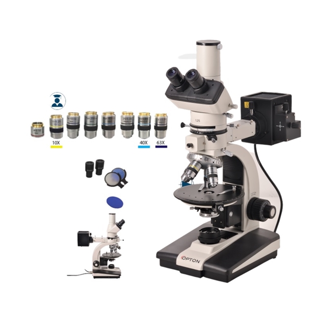 MICROSCÓPIO PETROGRÁFICO TRINOCULAR - AUMENTO: 40X, 100X, 250X, 400X E 630X (800X OPCIONAL)